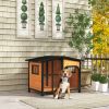 PawHut Outside Cabin-Style Wooden Dog House for Large Dogs with Openable Roof & Giant Window, Outdoor & Indoor Big Dog House, Asphalt Roof, Yellow