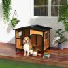PawHut Outside Cabin-Style Wooden Dog House for Large Dogs with Openable Roof & Giant Window, Outdoor & Indoor Big Dog House, Asphalt Roof, Yellow