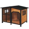 PawHut Outside Cabin-Style Wooden Dog House for Large Dogs with Openable Roof & Giant Window, Outdoor & Indoor Big Dog House, Asphalt Roof, Yellow