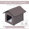 PawHut Heated Cat Houses for Outdoor and Indoor, Portable Kitty Shelter, Waterproof and Insulated, Brown